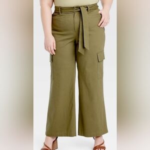 Ava & Viv High Rise Wide Leg Cargo Pants Olive Green Size 20